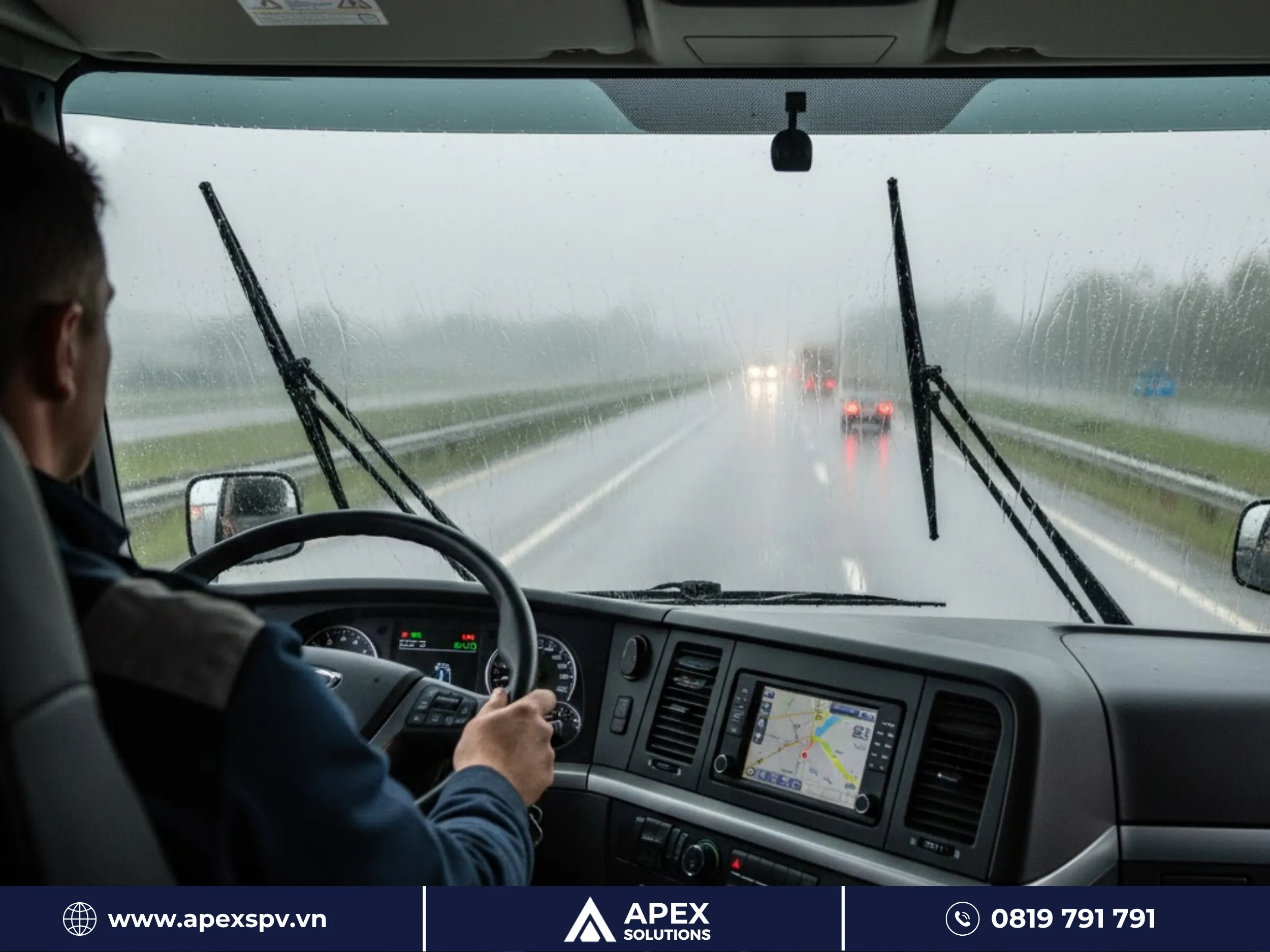 Cần giữ tầm nhìn thông thoáng khi lái xe tải vào mùa mưa